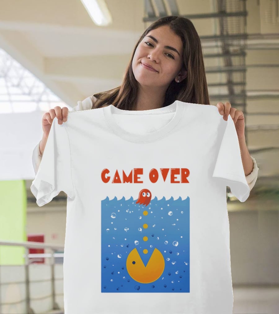 Pac Man Game Over Underwater Ghost Retro Gaming T-Shirt