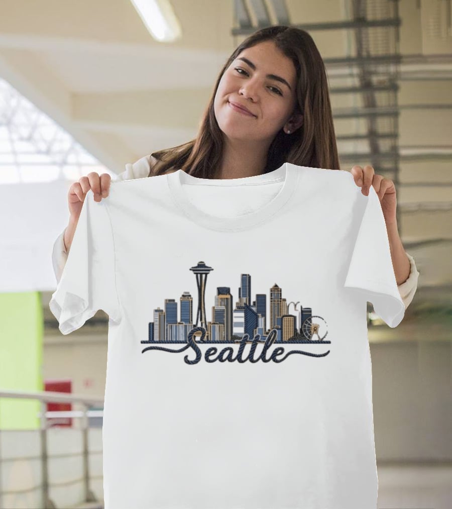 Seattle Skyline Rope Art Space Needle Ferris Wheel Cityscape T-Shirt