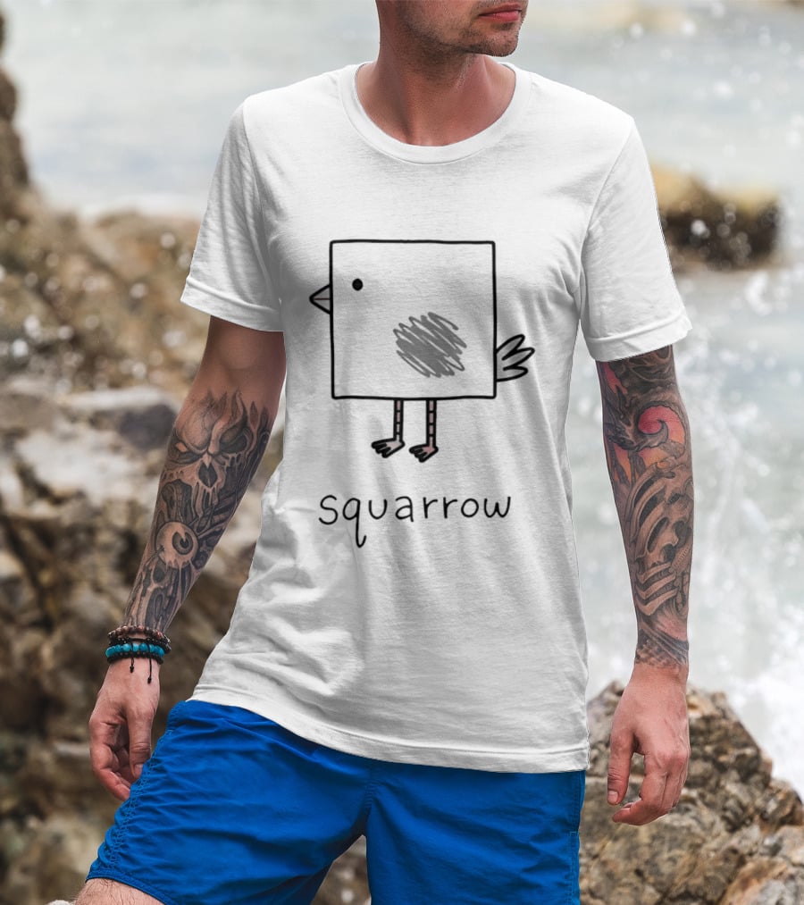 Squarrow Square Bird Doodle Animal Sketch T-Shirt