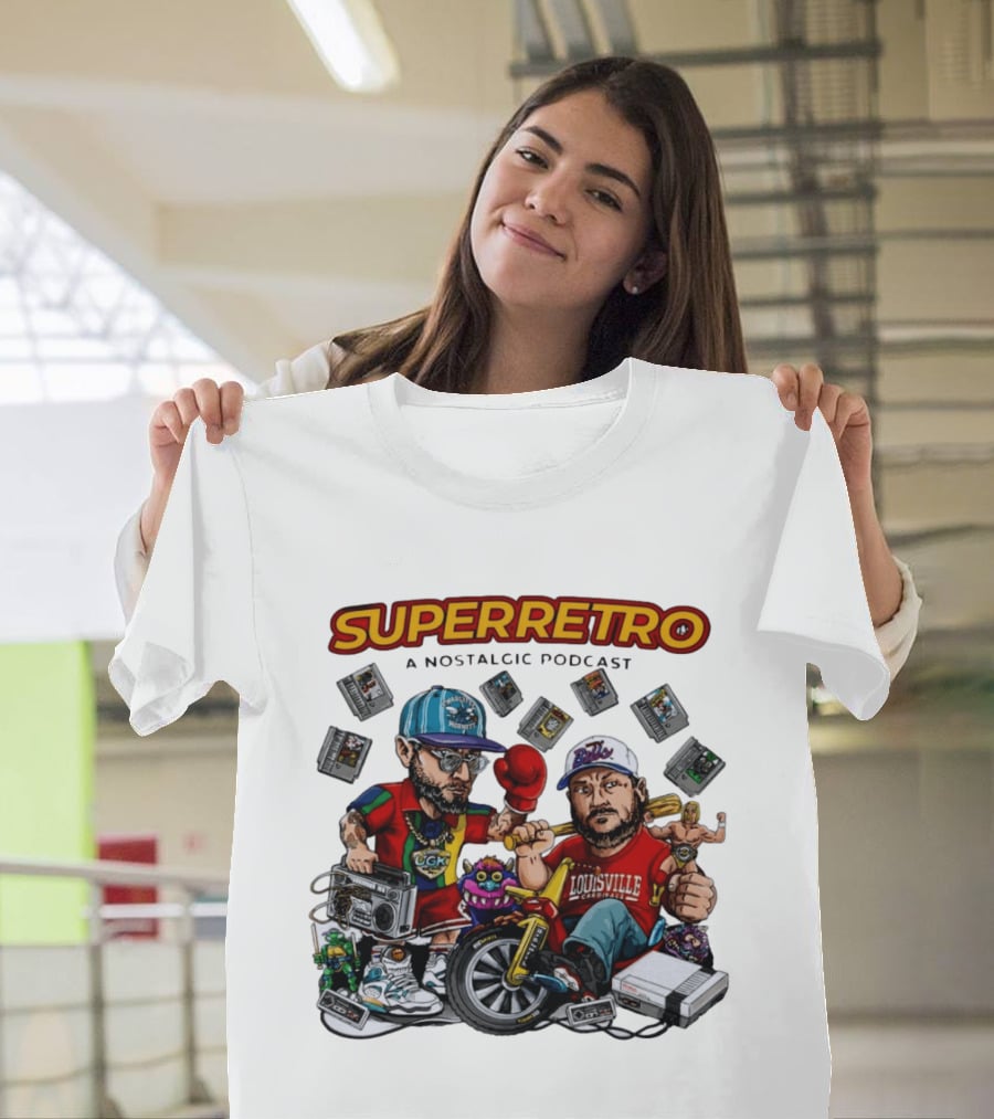 SuperRetro A Nostalgic Podcast Charlotte Hornets Louisville Cardinals Boombox Ugk Figurines Retro Games T-Shirt