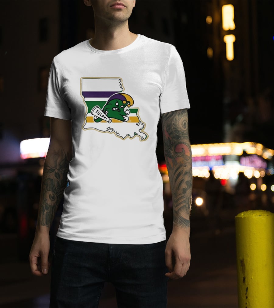Tulane Green Wave Louisiana Mardi Gras Map T-Shirt
