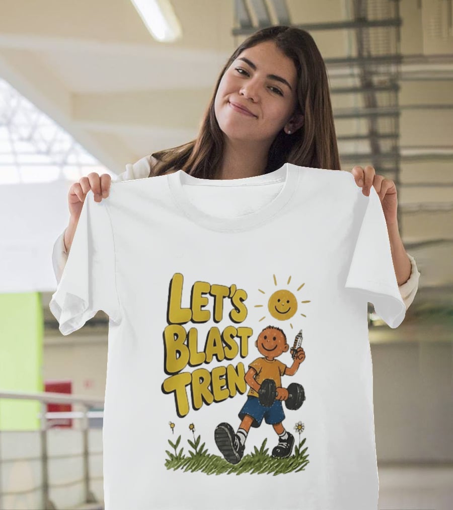 Let's Blast Tren Bodybuilding Fitness Workout Cartoon Dumbbell Sun T-Shirt