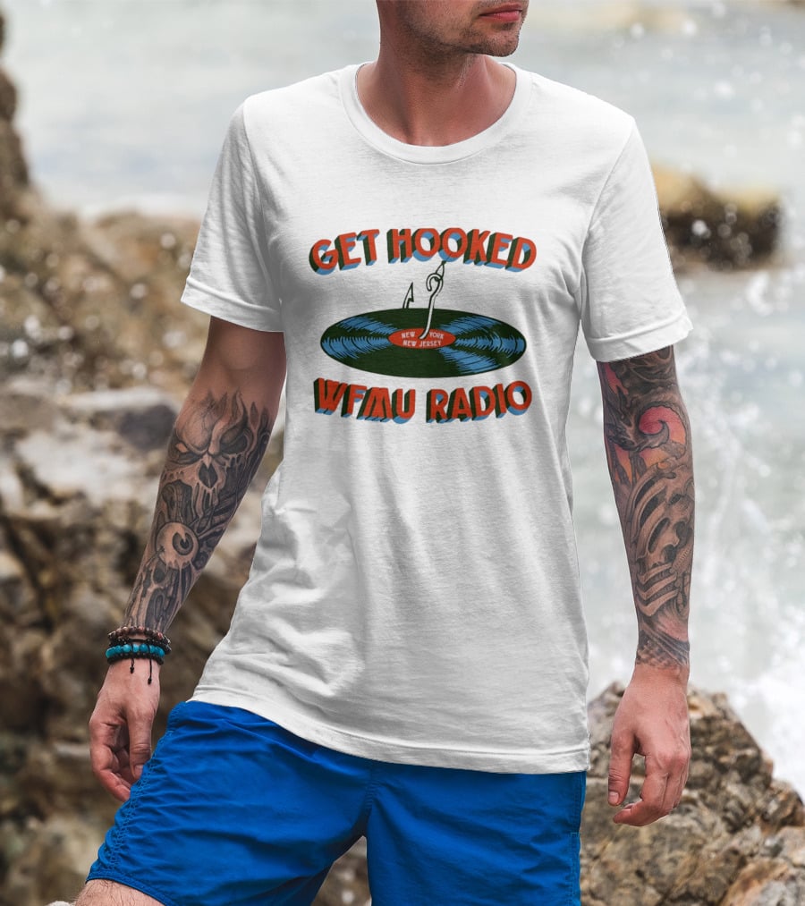 Get Hooked WFMU Radio Vinyl Record Fishing Hook New York New Jersey T-Shirt