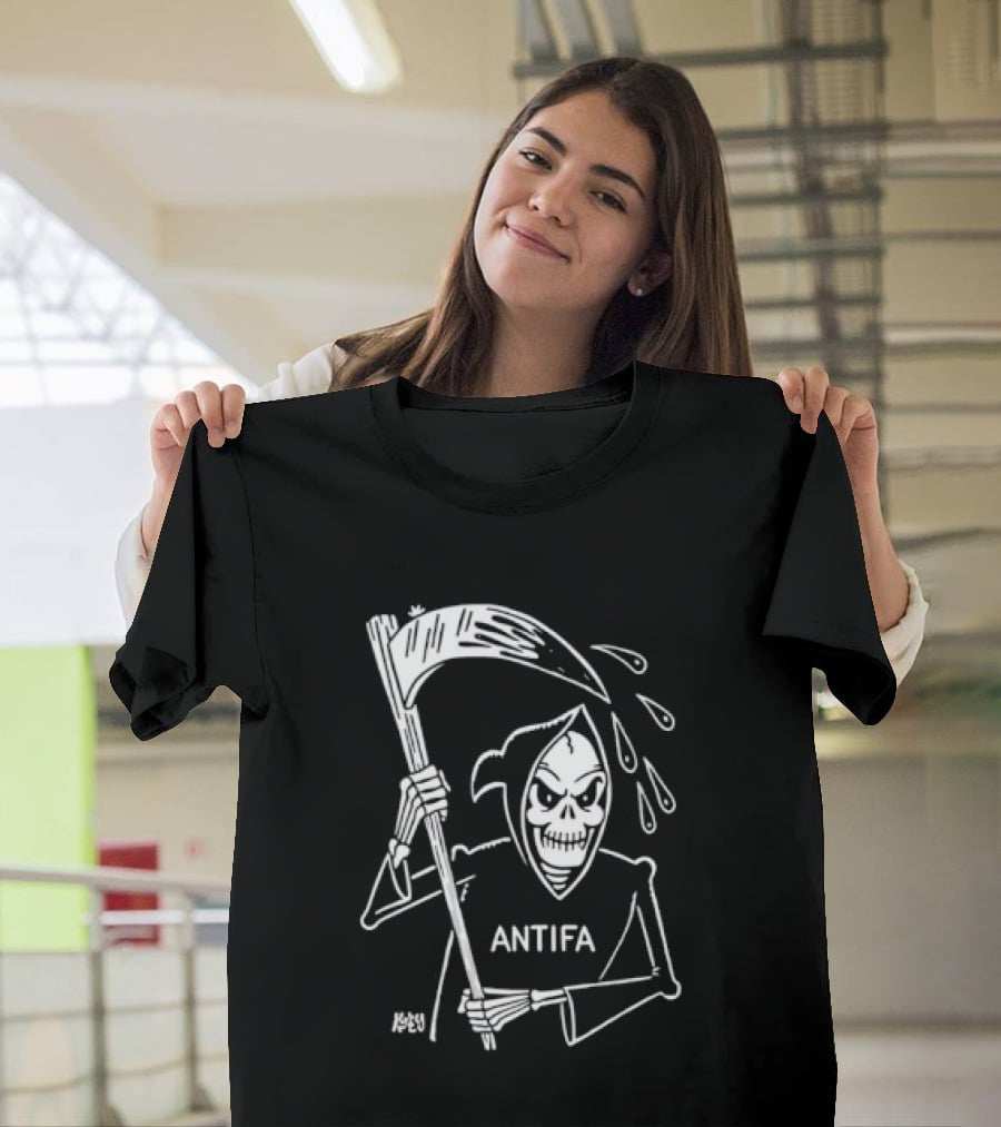 Grim Reaper Scythe Antifa Skeleton Political Skeleton T-Shirt