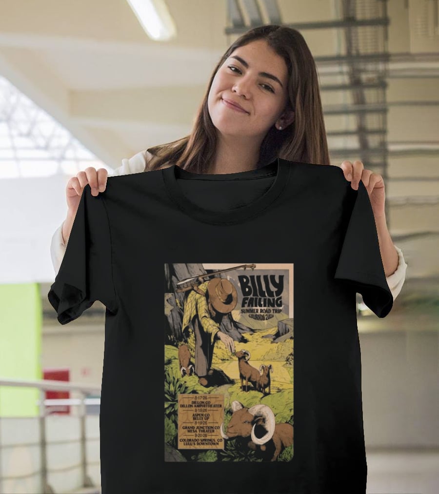 Billy Failing Summer Road Trip Colorado 2026 Grand Junction Lulu's Downtown Meadow Park Theater Dillon Amphitheater T-Shirt