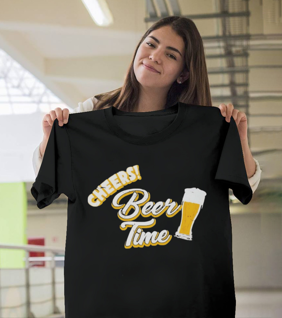 Cheers Beer Time Distressed Alcohol Drinking T-Shirt