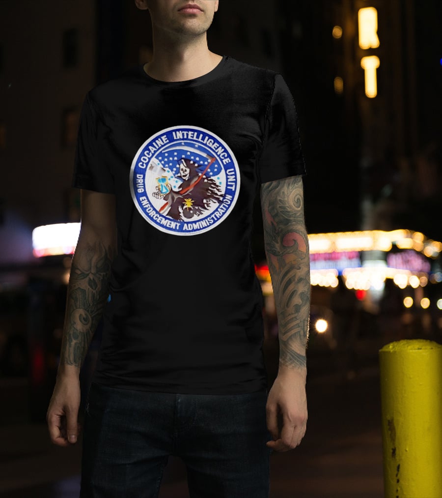 Cocaine Intelligence Unit Drug Enforcement Administration Grim Reaper Holding Hourglass Patch T-Shirt