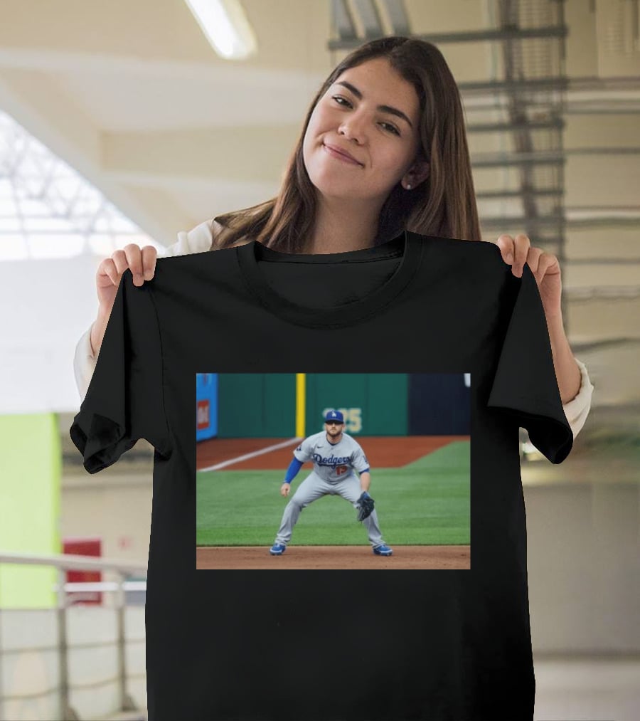 Los Angeles Dodgers Max Muncy Jersey Number 13 Third Baseman Action Shot T-Shirt