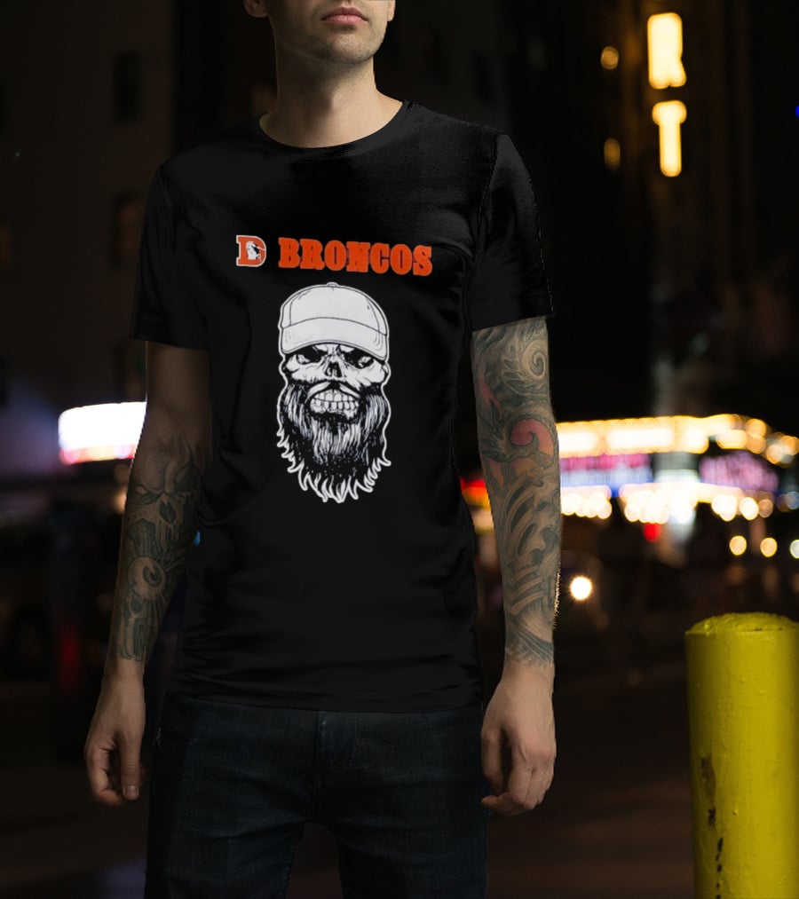 Broncos Bearded Skull With Cap Football Fan T-Shirt