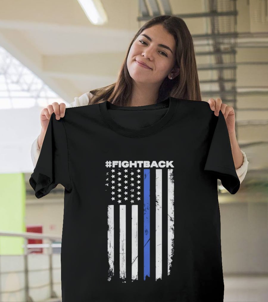 #Fightback Distressed Thin Blue Line American Flag T-Shirt