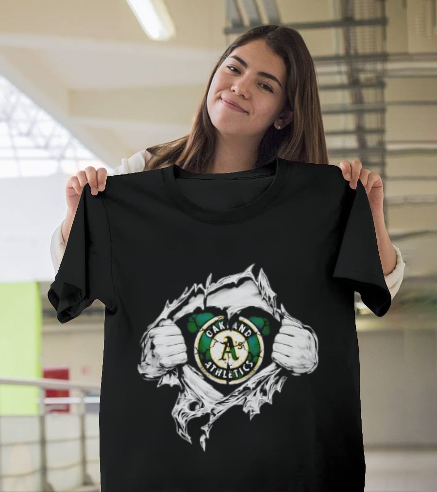 Oakland Athletics Ripped Chest A's MLB Team Spirit T-Shirt