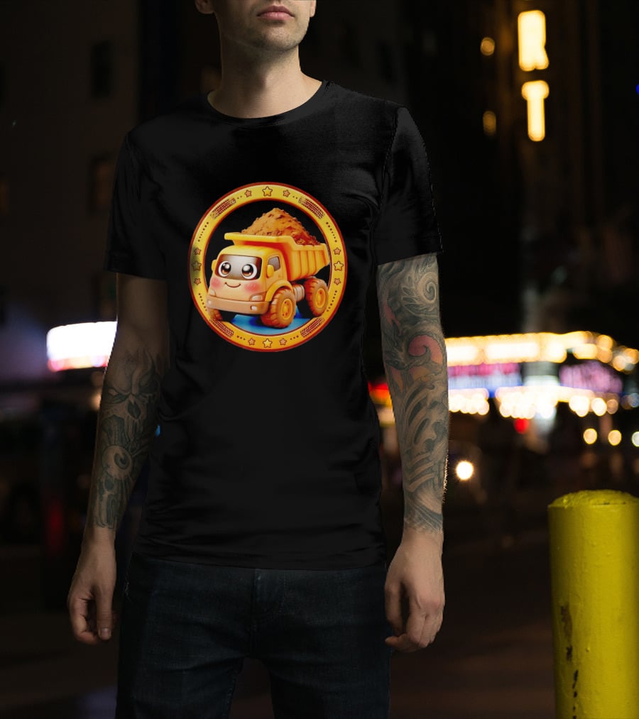 Yellow Dump Truck With Dirt Cute Construction Vehicle With Stars T-Shirt