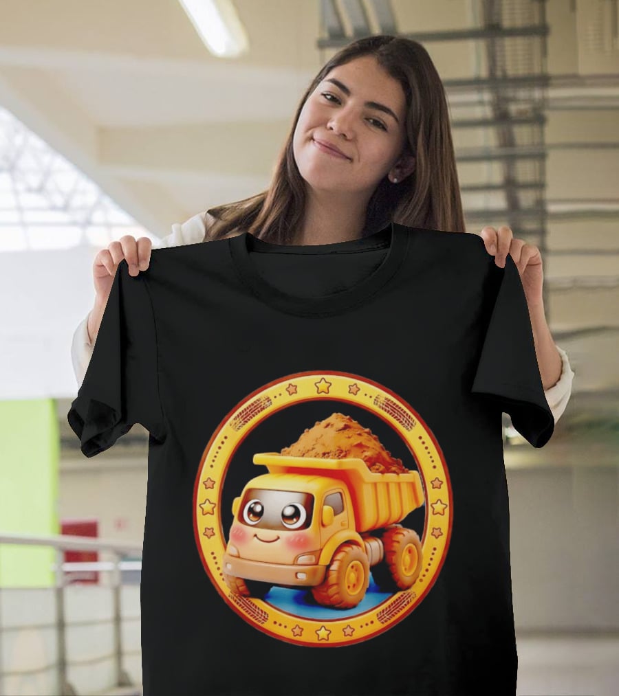 Yellow Dump Truck With Dirt Cute Construction Vehicle With Stars T-Shirt