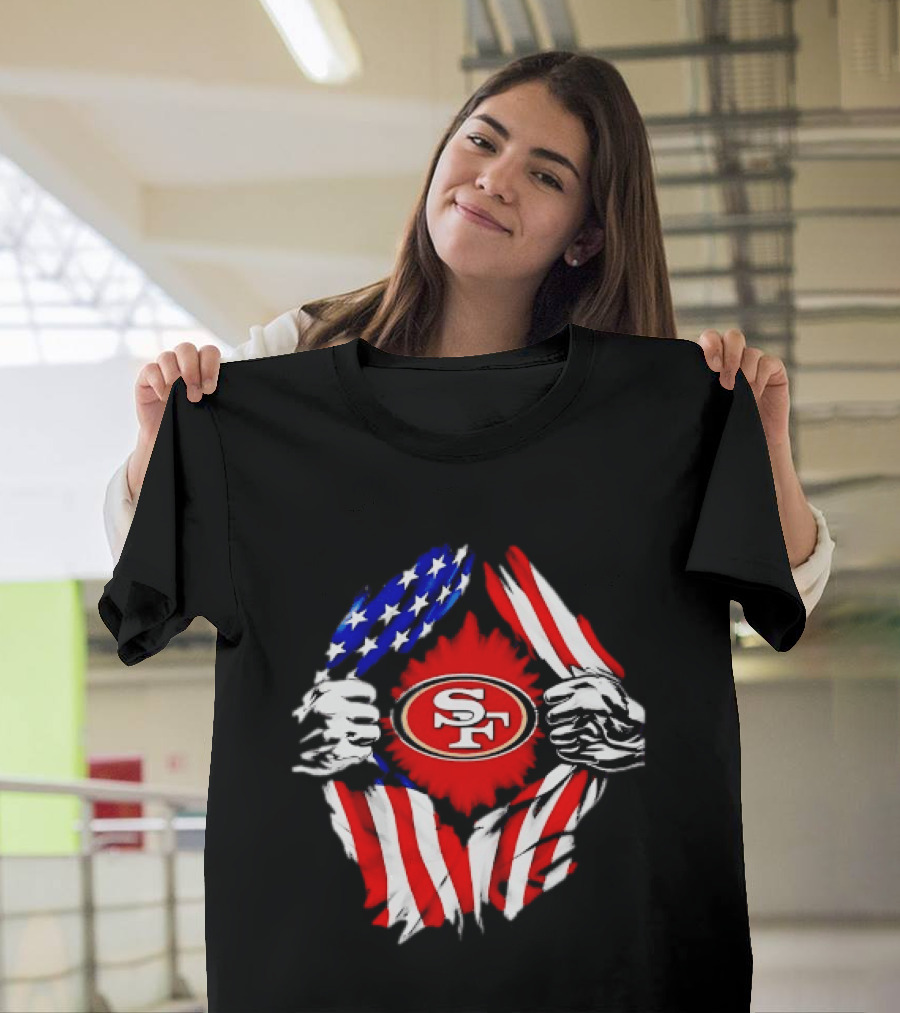San Francisco 49ers SF American Flag Ripped Chest T-Shirt