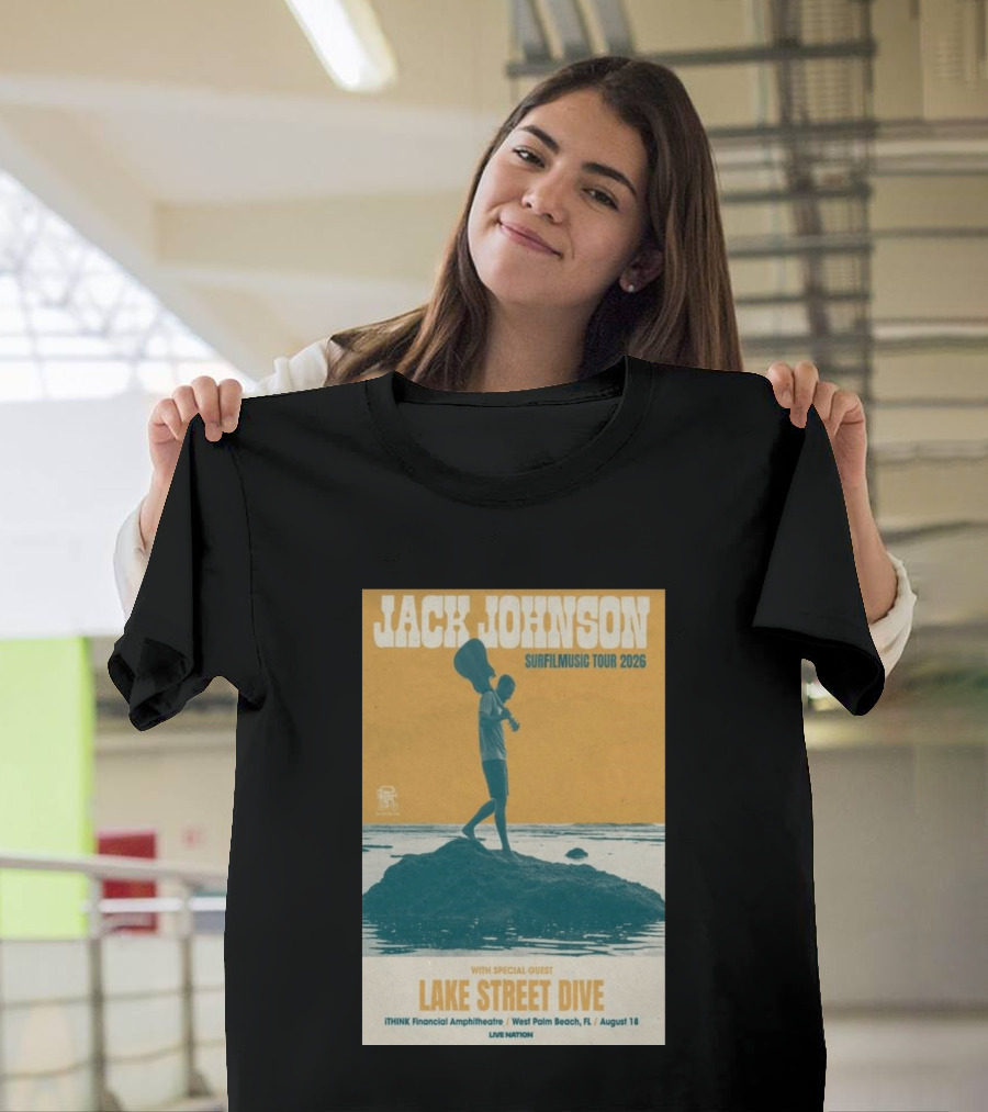 Jack Johnson Surfilmusic Tour 2026 Lake Street Dive ITHINK Financial Amphitheatre West Palm Beach August 18 T-Shirt