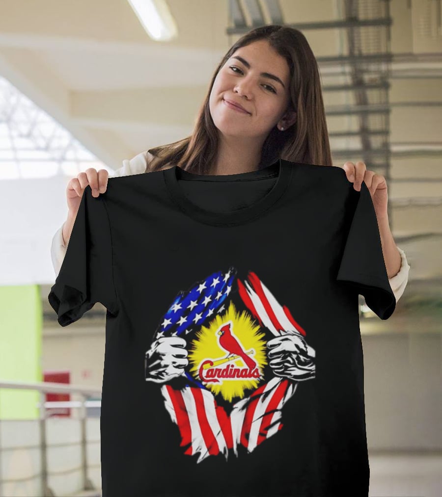St Louis Cardinals Ripped American Flag Chest Baseball Fan Gear T-Shirt