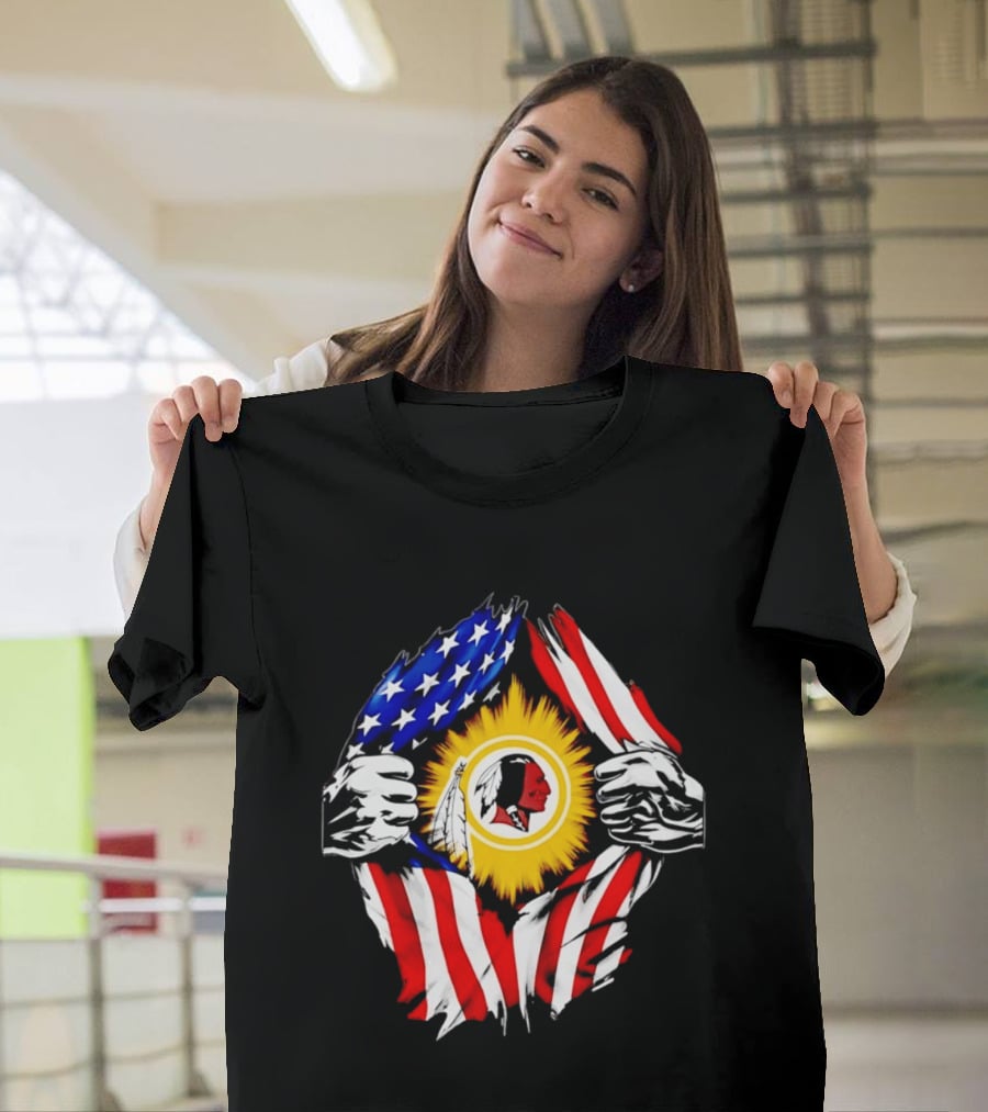 Washington Redskins American Flag Ripped Chest T-Shirt
