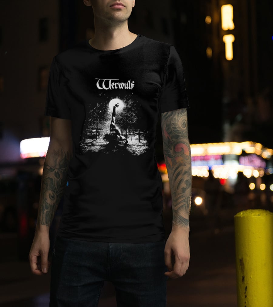 Werwulf Devoureth All Mankynde Black Metal Crosses And Moonlit Scene T-Shirt