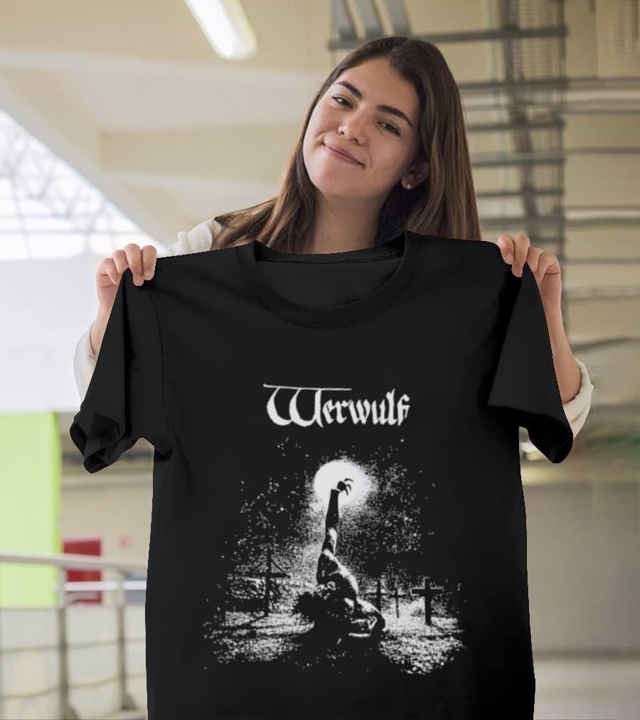 Werwulf Devoureth All Mankynde Black Metal Crosses And Moonlit Scene T-Shirt