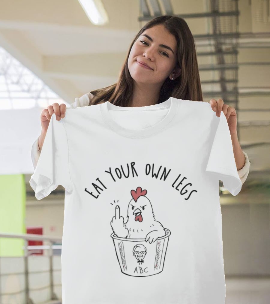 Eat Your Own Legs ABC Chicken Middle Finger Gesture T-Shirt