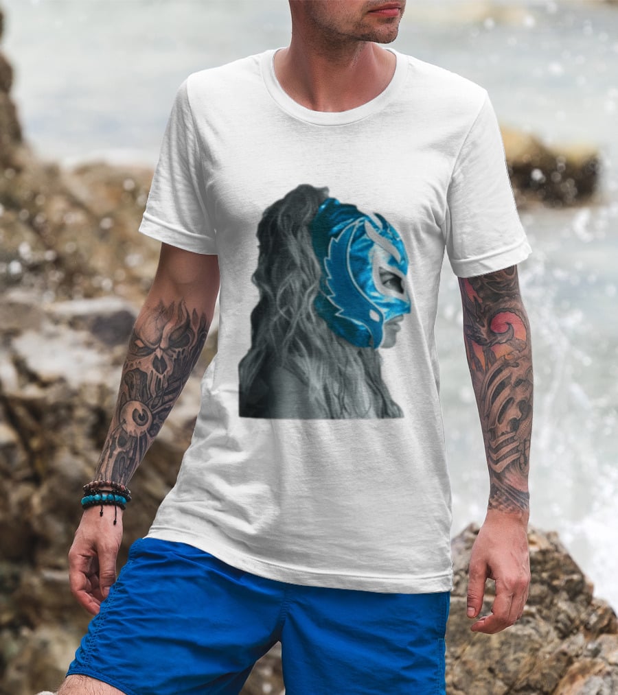 Karol G Store Limited Edition Cream Blue Luchador Mask T-Shirt