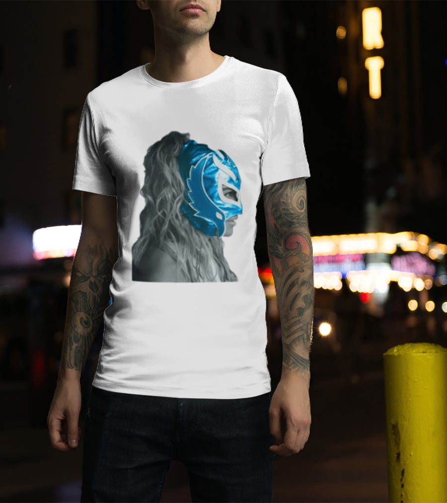 Karol G Store Limited Edition Cream Blue Luchador Mask T-Shirt