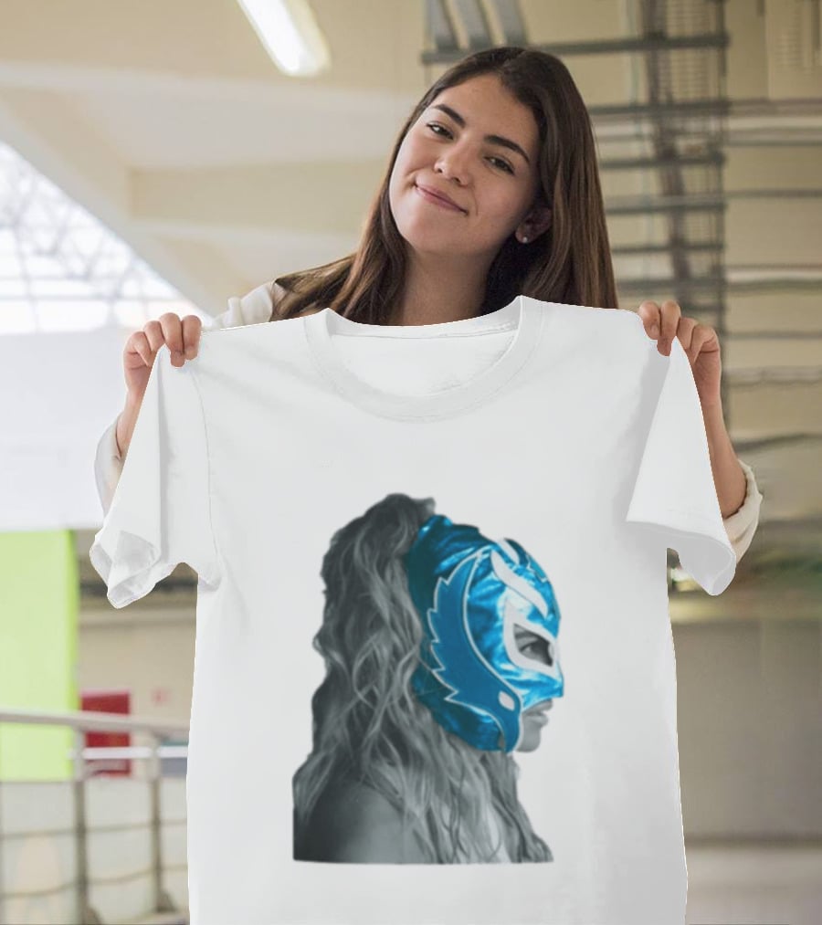 Karol G Store Limited Edition Cream Blue Luchador Mask T-Shirt