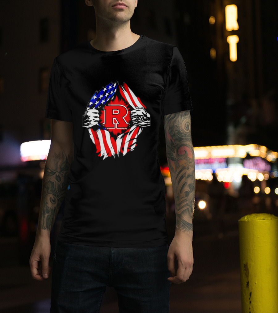 Rutgers Scarlet Knights American Flag R T-Shirt