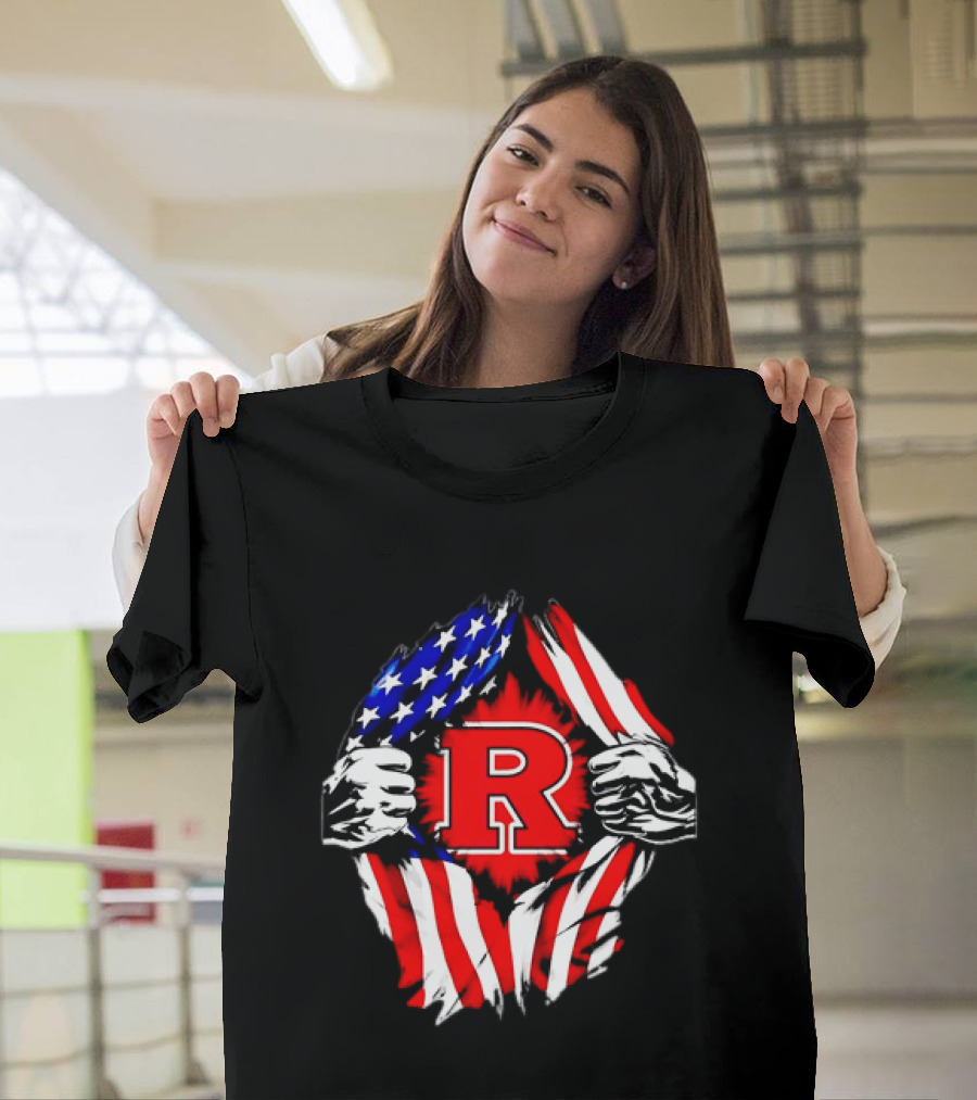 Rutgers Scarlet Knights American Flag R T-Shirt