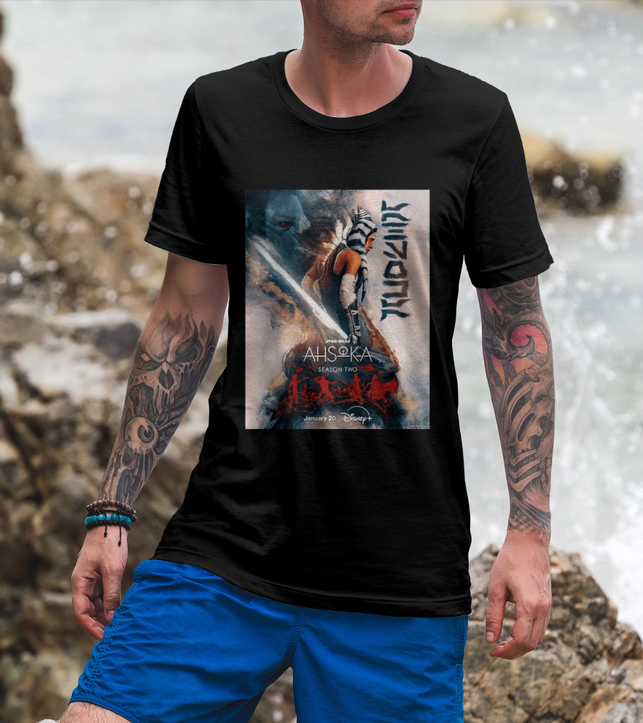 Star Wars Ahsoka Season 2 Premiering January 20 Disney Plus Featuring Lightsaber And Characters T-Shirt
