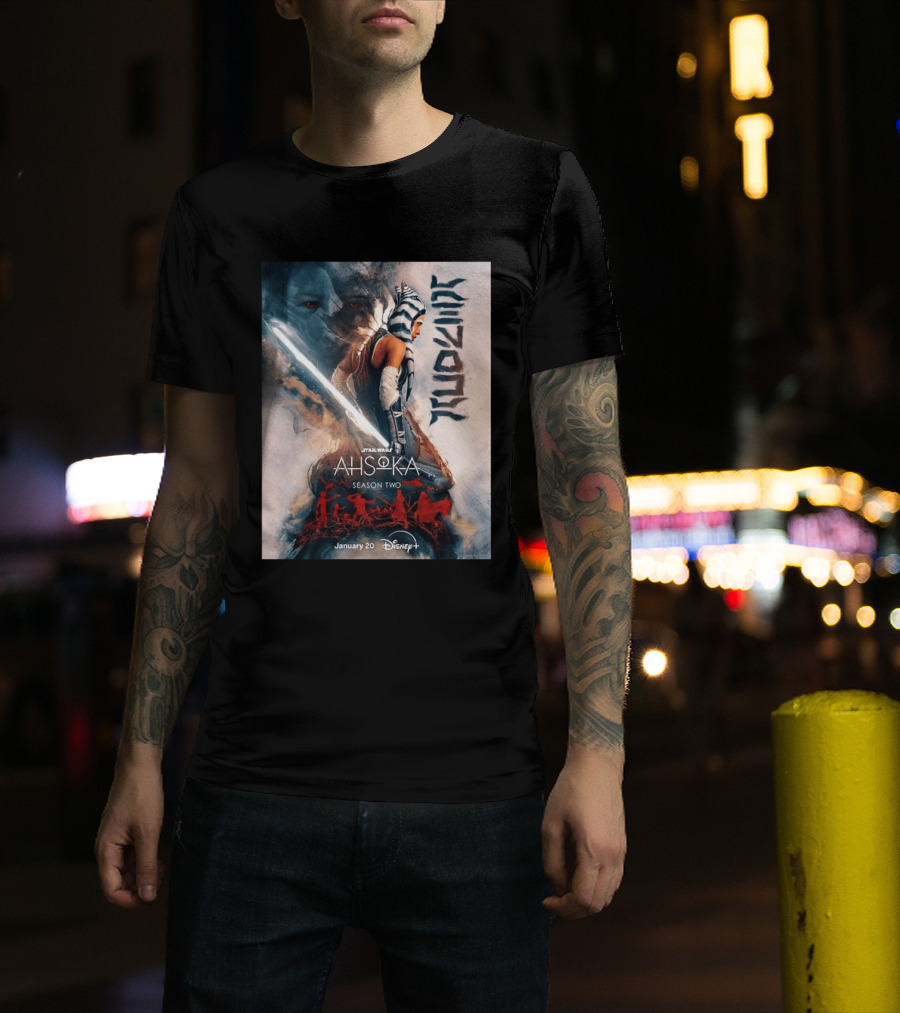 Star Wars Ahsoka Season 2 Premiering January 20 Disney Plus Featuring Lightsaber And Characters T-Shirt