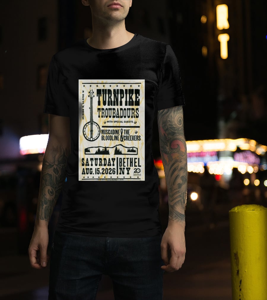 Turnpike Troubadours Bethel Woods 2026 With Muscadine Bloodline The Creekers August 15 Concert T-Shirt