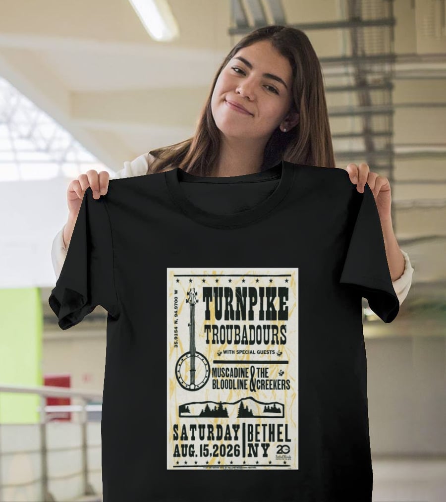 Turnpike Troubadours Bethel Woods 2026 With Muscadine Bloodline The Creekers August 15 Concert T-Shirt