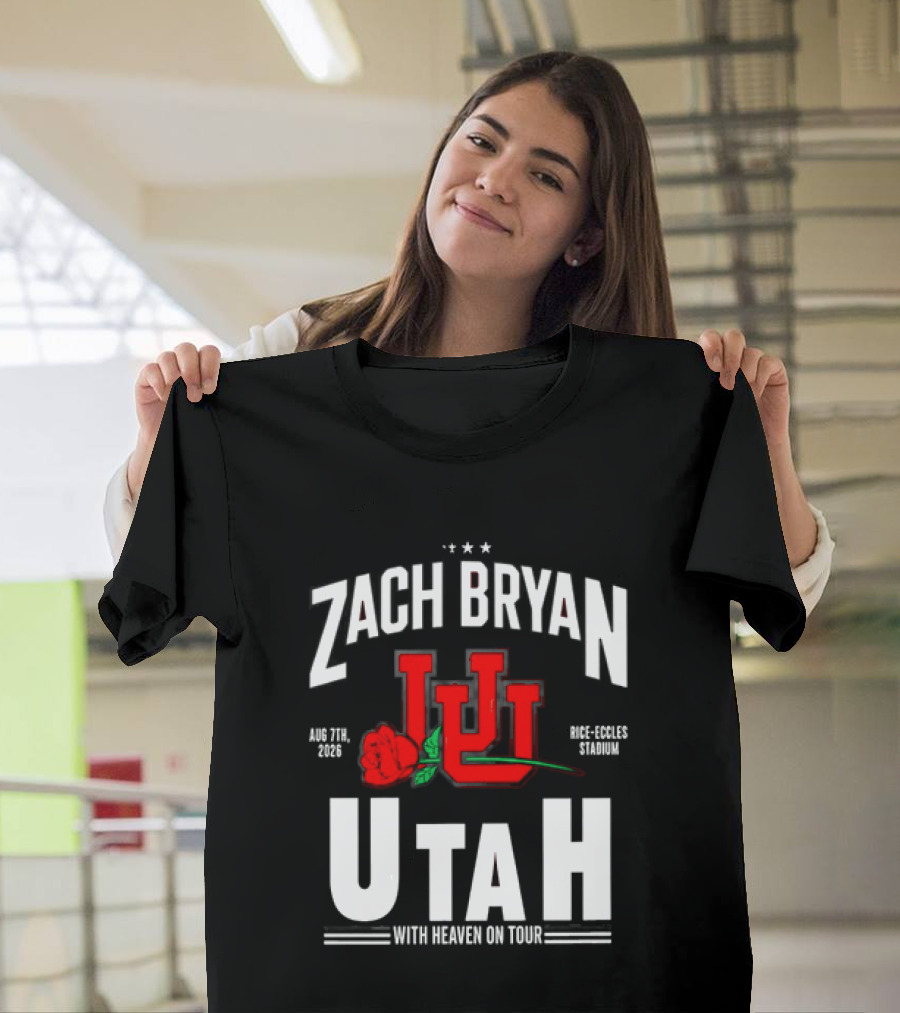 Zach Bryan Utah Rice Eccles Stadium Aug 7th 2026 With Heaven On Tour Red Rose JJJ T-Shirt