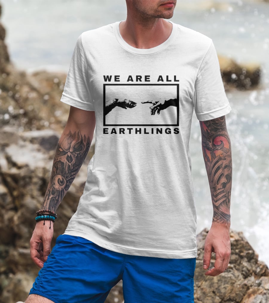 We Are All Earthlings Adam Dog Paw Hand T-Shirt