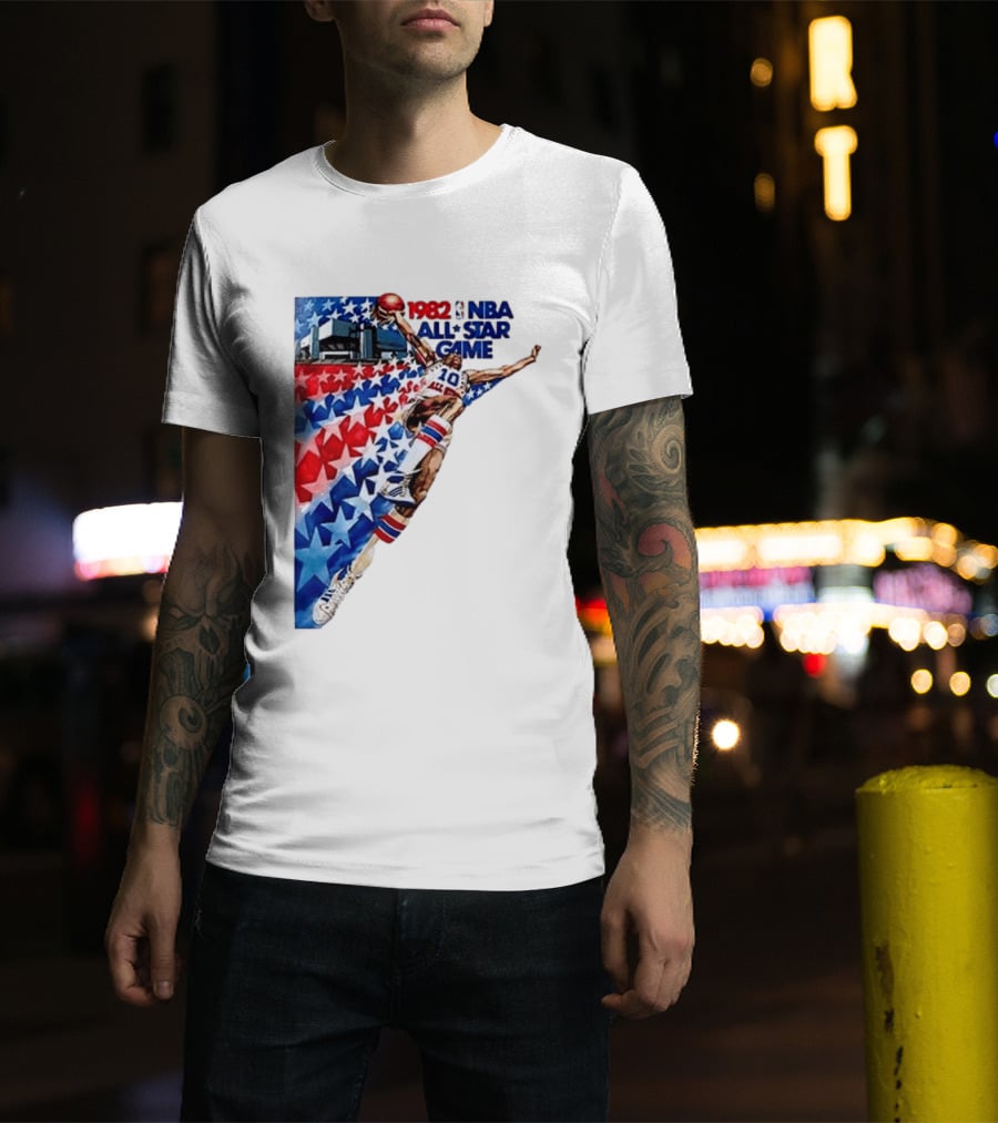 1982 NBA All Star Game Dunking Pose With Stars And Stripes T-Shirt