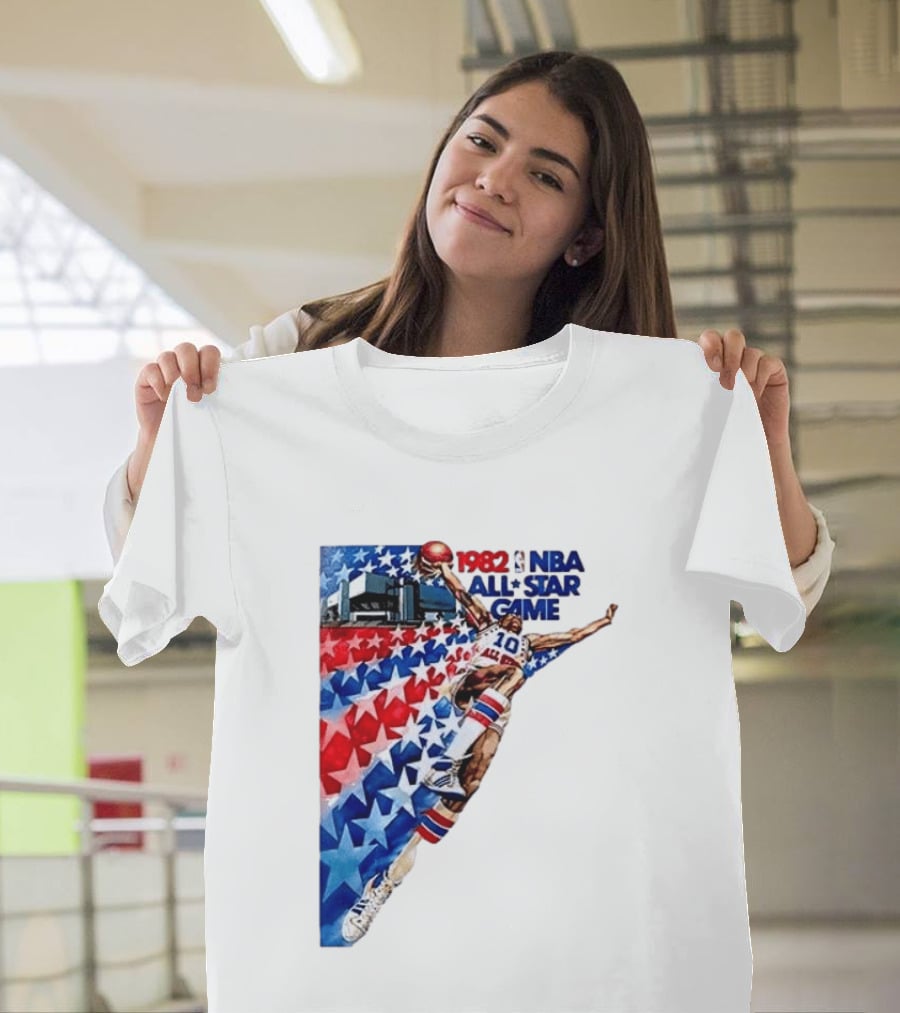 1982 NBA All Star Game Dunking Pose With Stars And Stripes T-Shirt