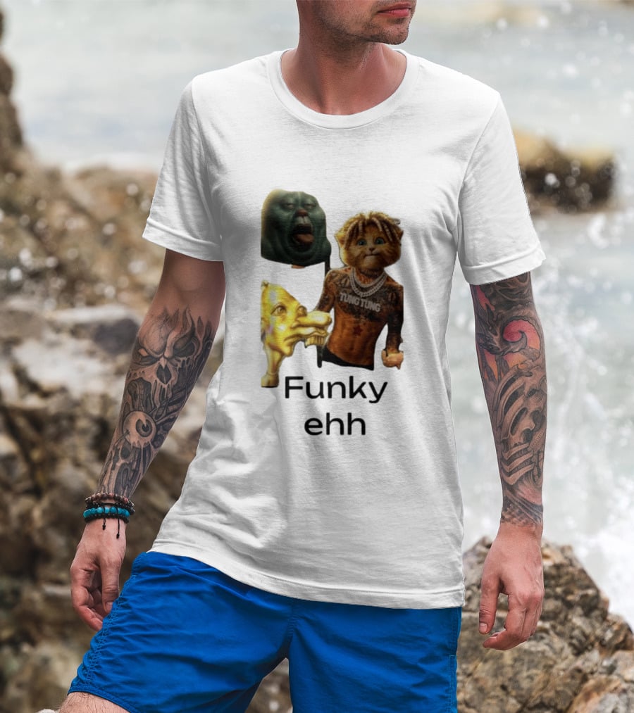 Neegy Funky Ehh Tung Tung Cat Tattoo Character Trio T-Shirt