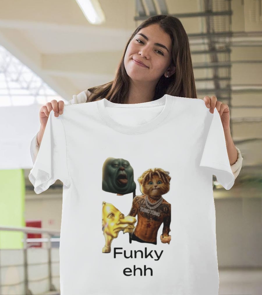 Neegy Funky Ehh Tung Tung Cat Tattoo Character Trio T-Shirt