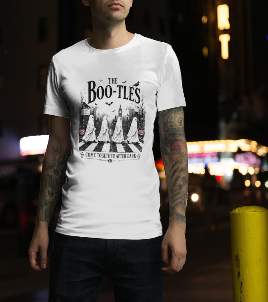 The Boo Tles Come Together After Dark Halloween Ghostly Abbey Road Bats Pumpkins T-Shirt