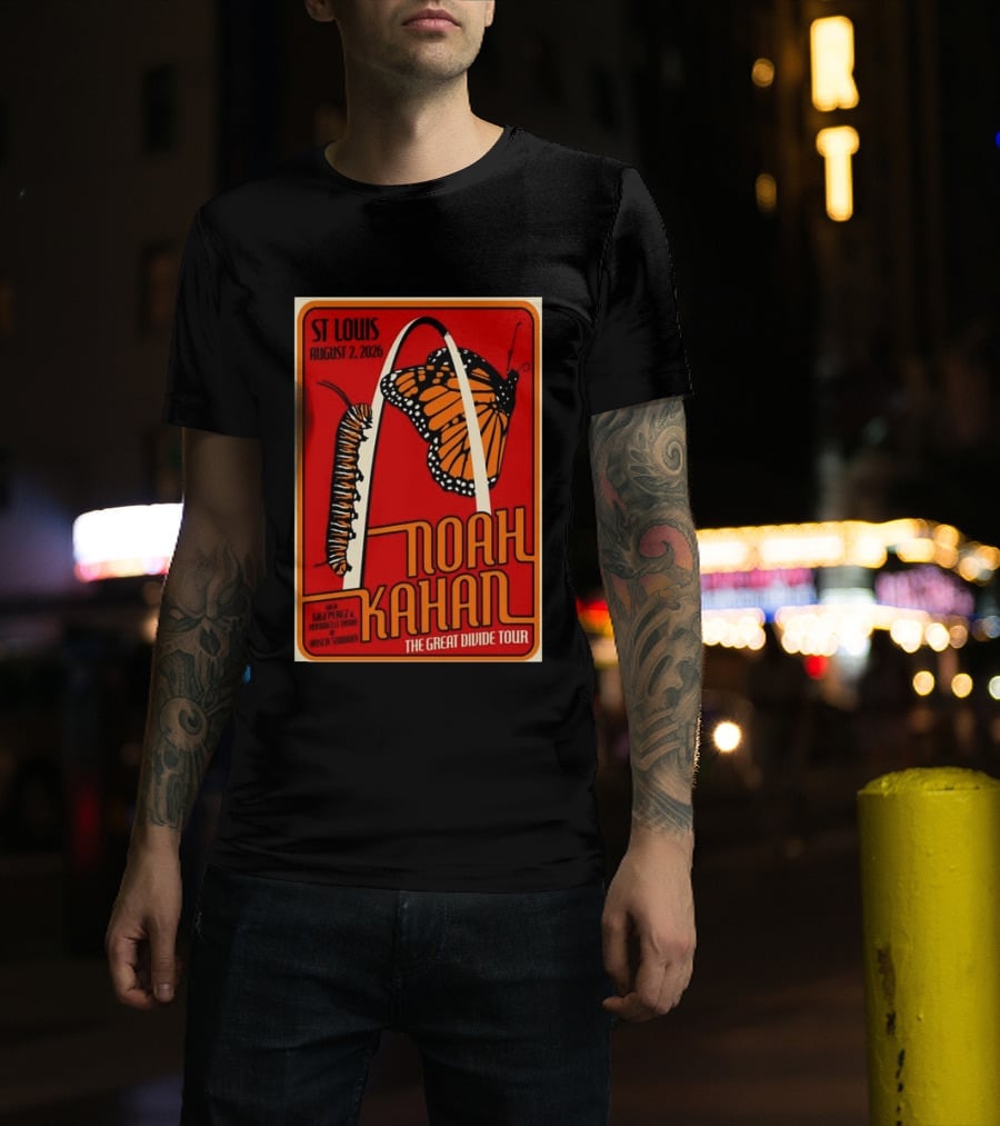 Noah Kahan August 2 2026 St Louis The Great Divide Tour Monarch Arch T-Shirt