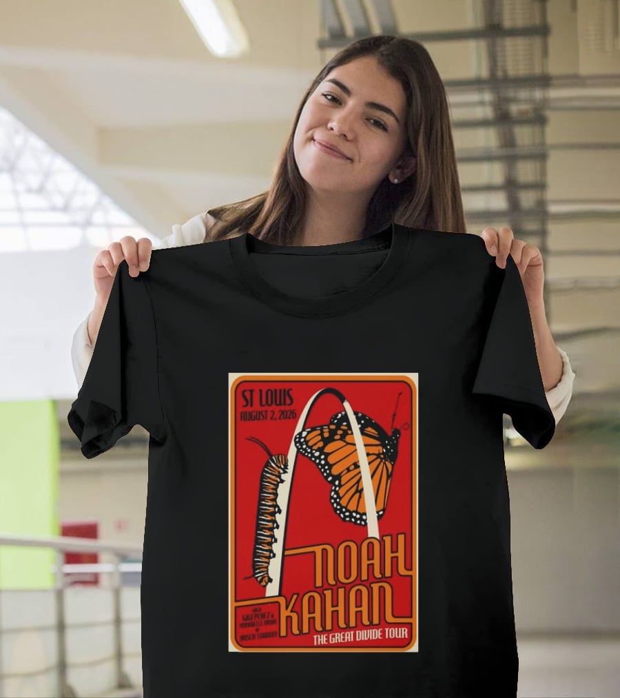 Noah Kahan August 2 2026 St Louis The Great Divide Tour Monarch Arch T-Shirt