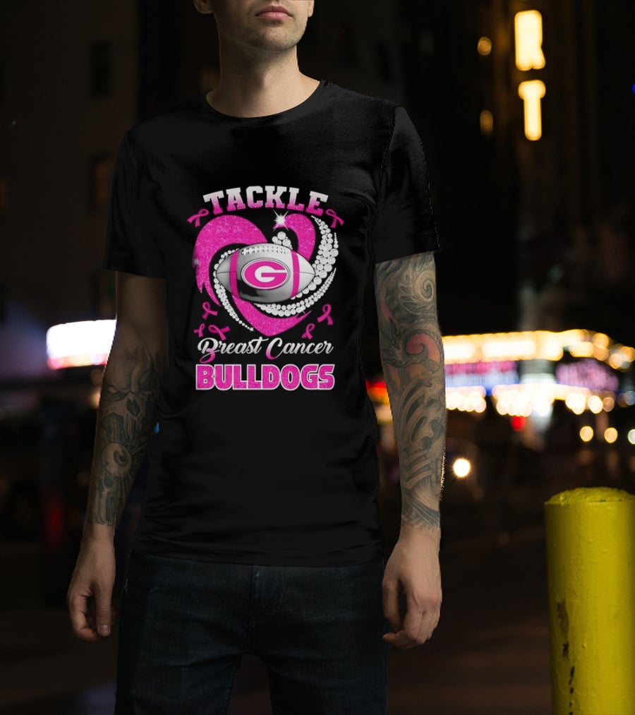Tackle Breast Cancer Bulldogs Football G Logo Pink Ribbon T-Shirt