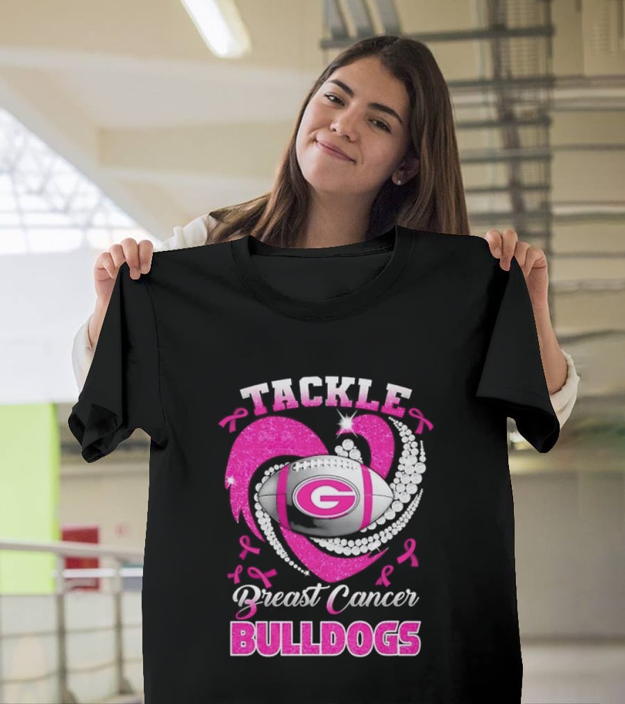 Tackle Breast Cancer Bulldogs Football G Logo Pink Ribbon T-Shirt