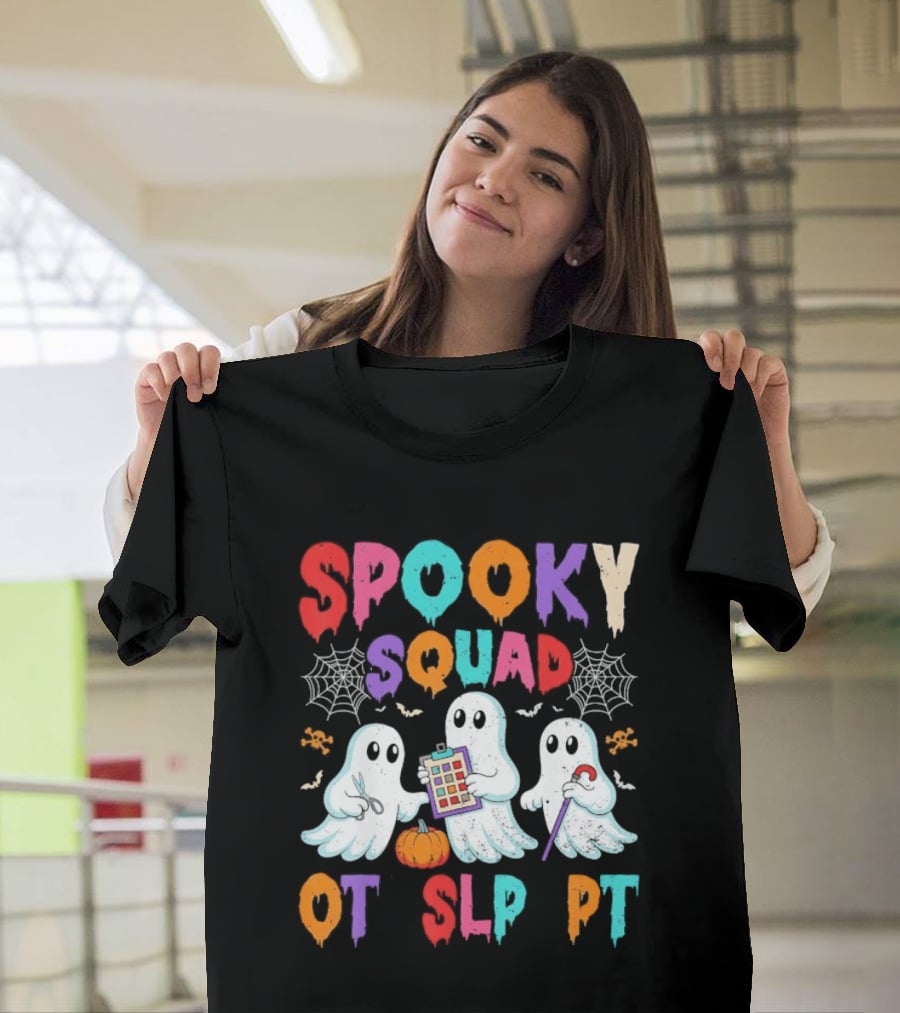 OT SLP PT Spooky Squad Halloween Ghosts Pumpkin Clipboard Lollipop T-Shirt