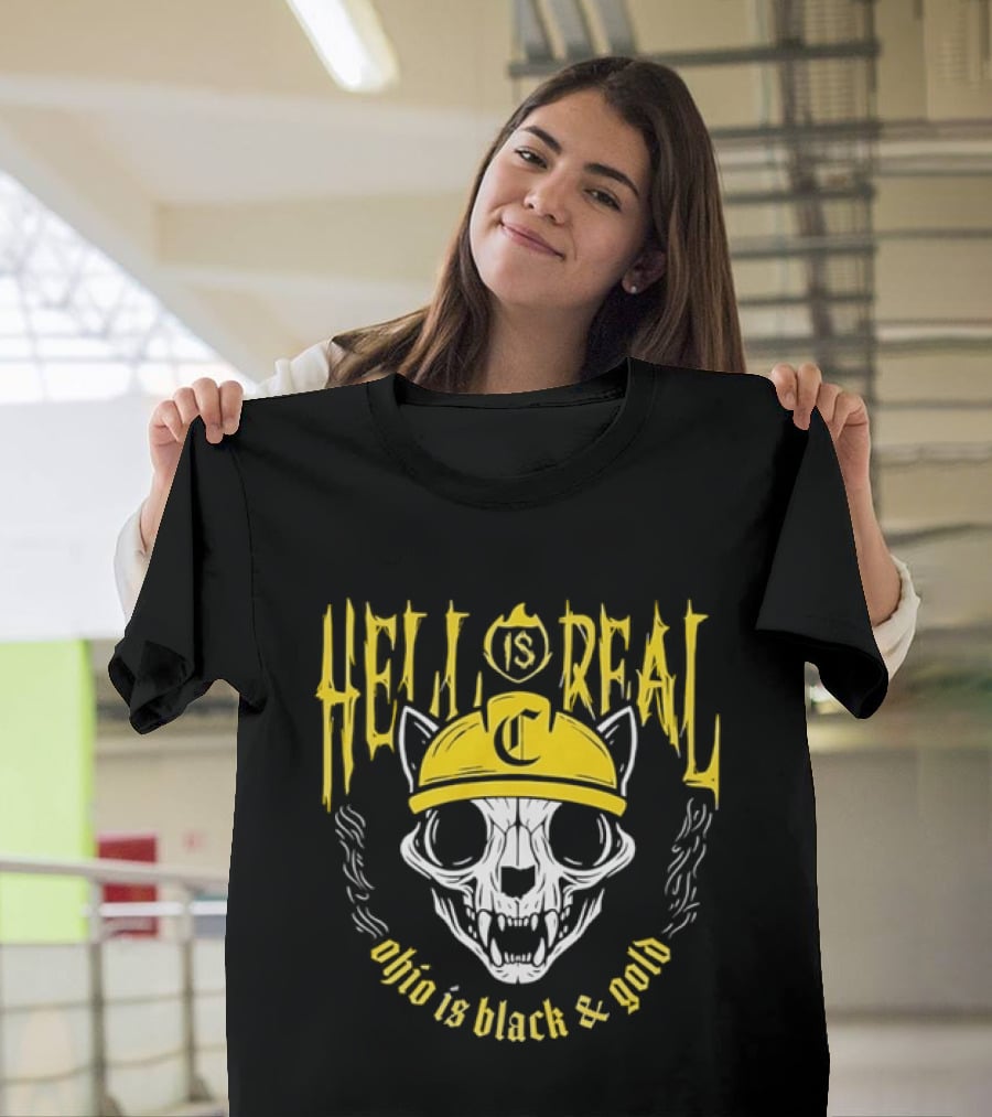 Hell Is Real Ohio Is Black And Gold Skull C Hat T-Shirt