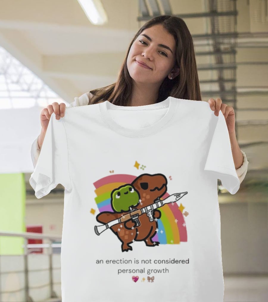 Original Rex Rocket An Erection Is Not Considered Personal Growth Rainbow Dinosaur Frog T-Shirt