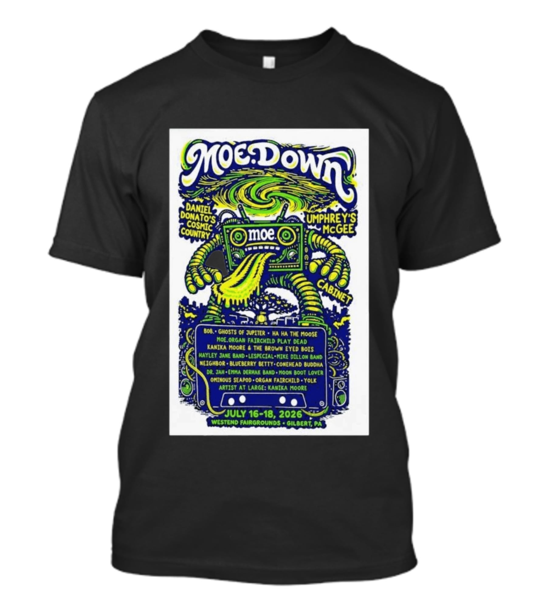 MoeDown July 16 18 2026 Westend Fairgrounds Gilbert PA Featuring Moe. Umphrey's McGee Daniel Donato's Cosmic Country Cabinet T-Shirt