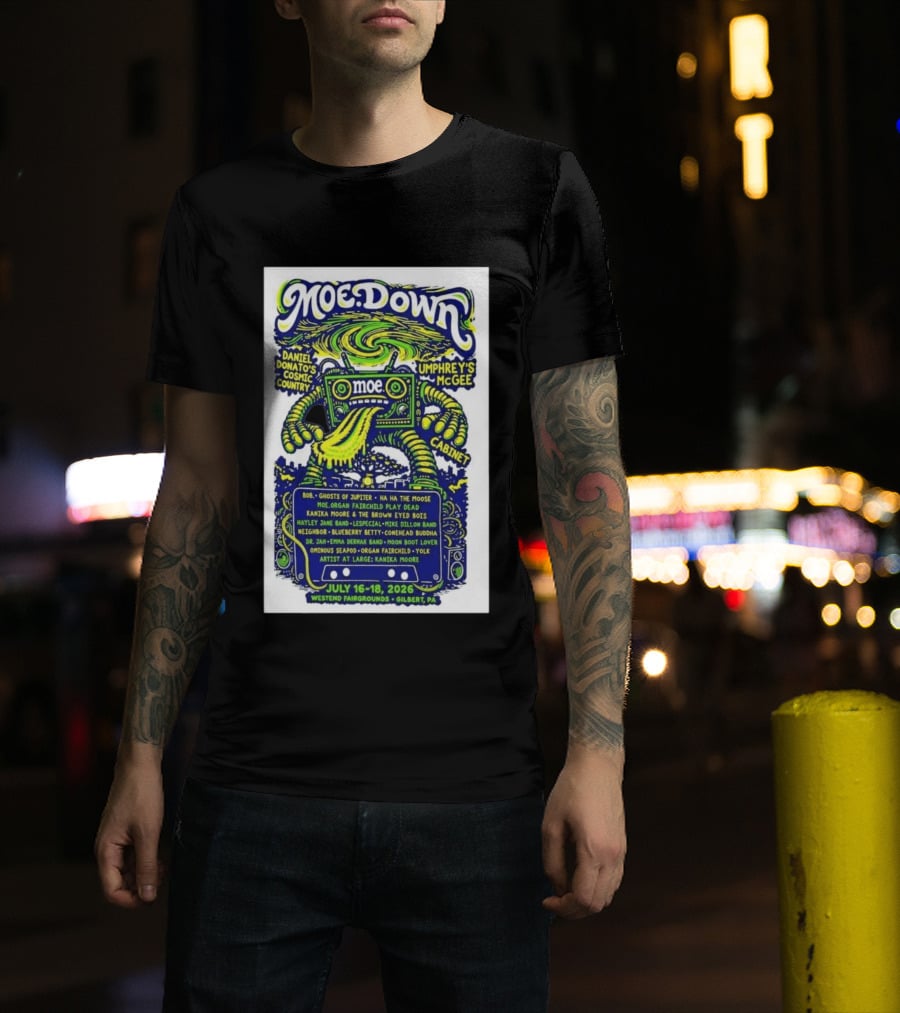 MoeDown July 16 18 2026 Westend Fairgrounds Gilbert PA Featuring Moe. Umphrey's McGee Daniel Donato's Cosmic Country Cabinet T-Shirt