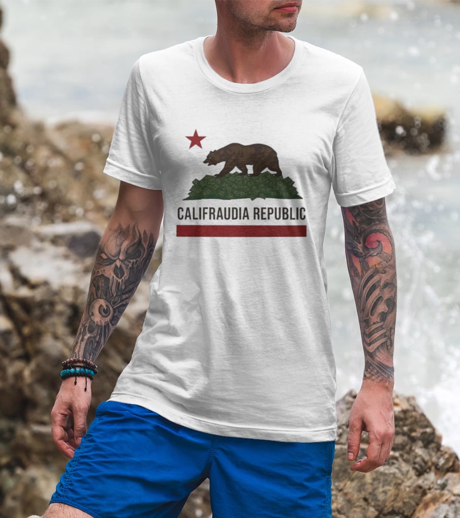 Califraudia Republic Bear Flag With Red Star T-Shirt